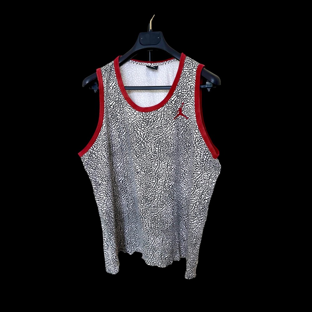 Jordan Mens Elephant Print Tank Top White Black Red Jumpman Large